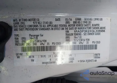 2016 Ford Focus Se from USA, damaged, VIN 1FADP3K2XGL335956